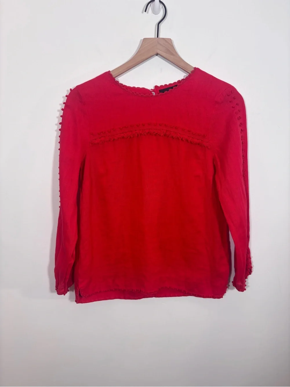 J Crew Embroidered linen top Size 4 Vibrant Red F0825 Lightweight Breathable